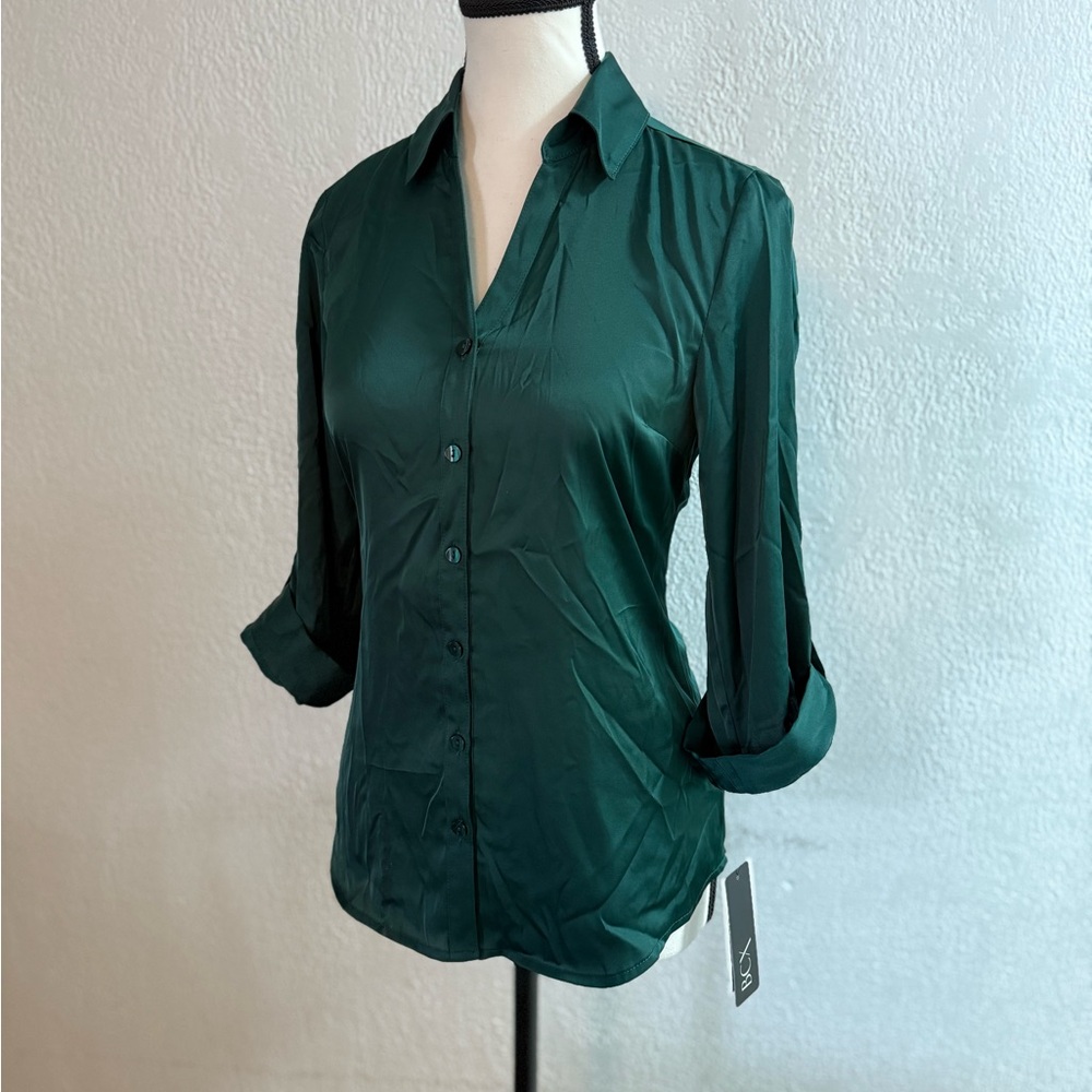 BCX Dark Green Women's Button-Down Shirt
